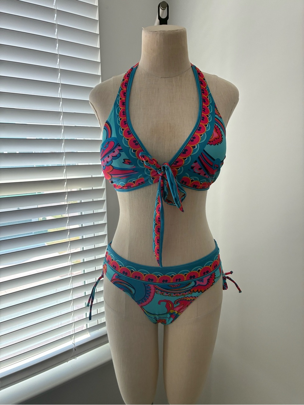 Women's Multi-Colored Triangle Paisley Waist Tie Bikini Set